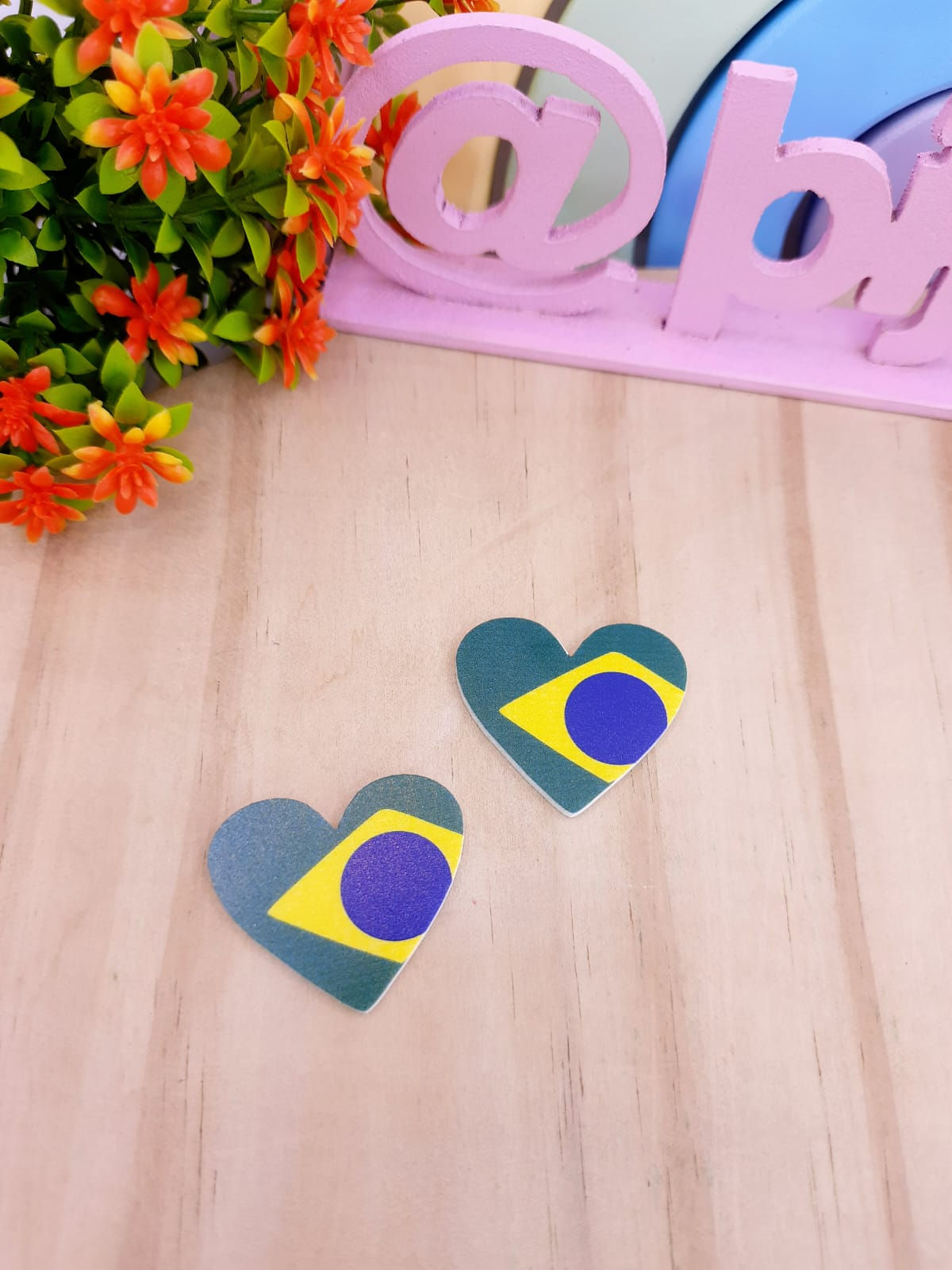 APLIQUE ACRILICO BRASIL CORAÇÃO - 2UN