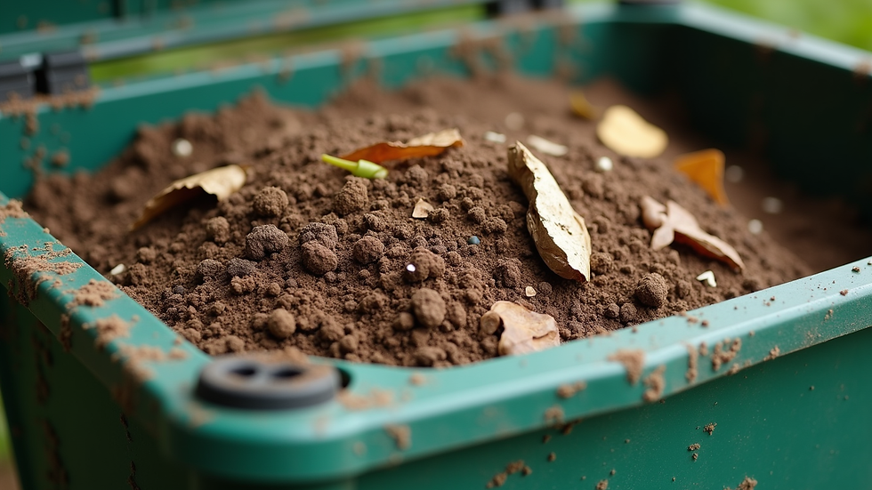 Close-up view of a compost bin filled with organic waste