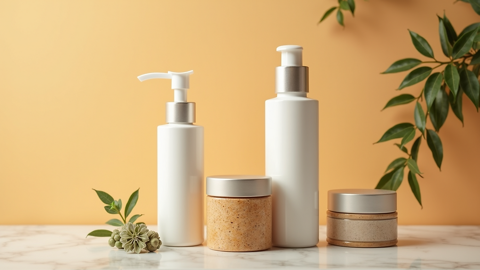 Close-up view of eco-friendly beauty products in recyclable packaging