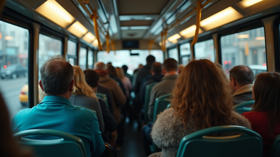 High-angle view of a crowded public transport bus