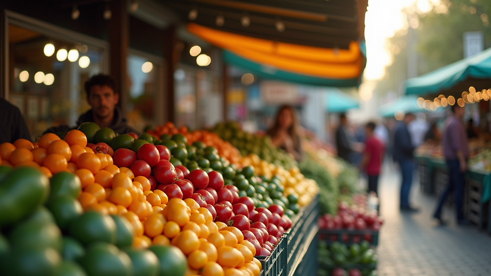 High angle view of a local farmer's market with fresh produce