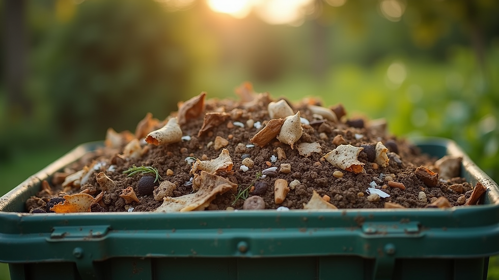Close-up view of a compost bin filled with organic waste