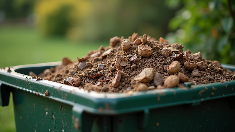 Close-up view of a compost bin filled with organic waste