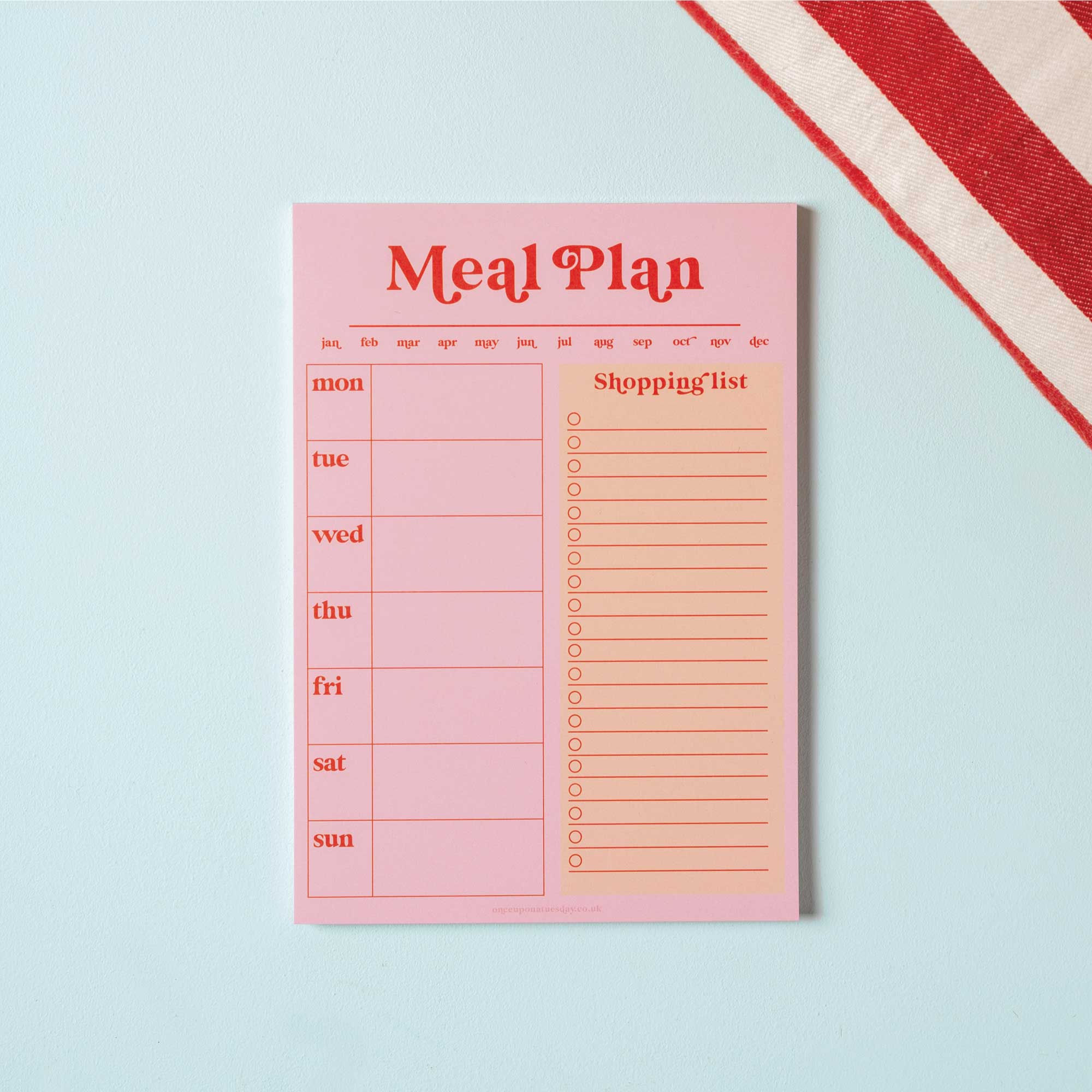 Good Tuesday A5 Weekly Meal Planner, pink & red