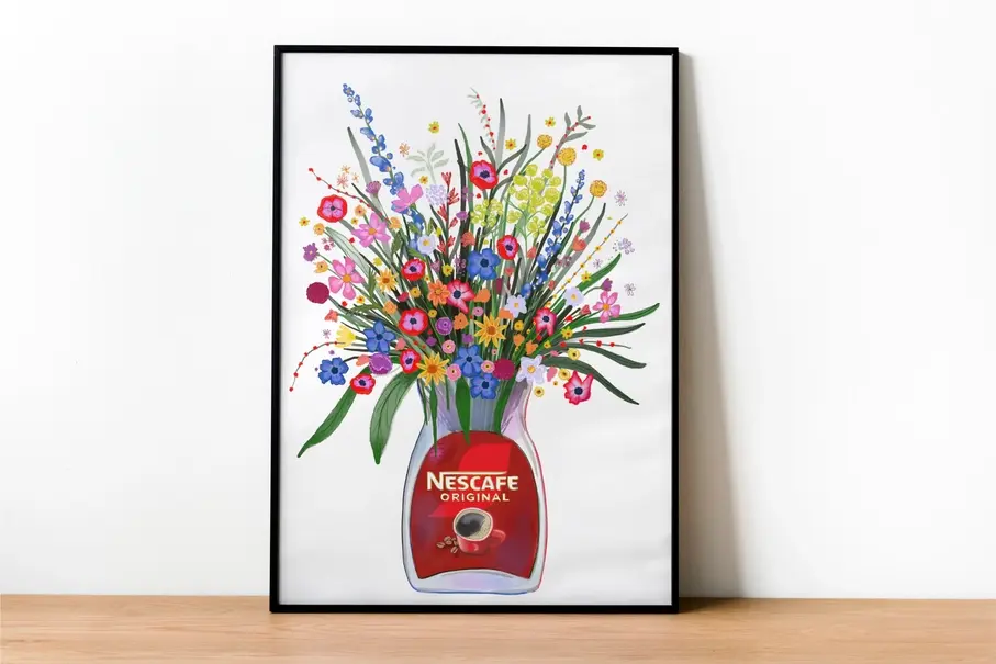 Coffee Jar and Cottage Garden A4 Print