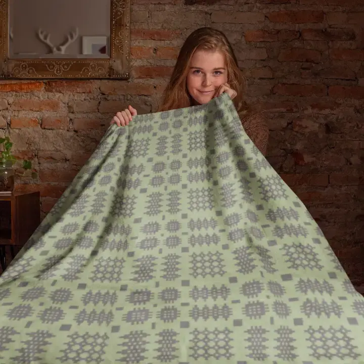 Sage Green Welsh Tapestry style Throw