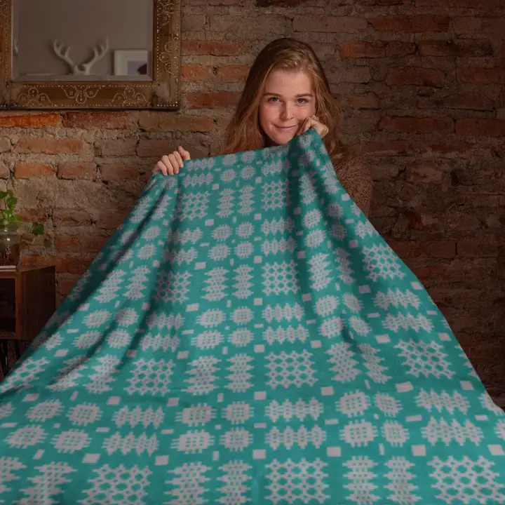 Teal Welsh Tapestry style Throw