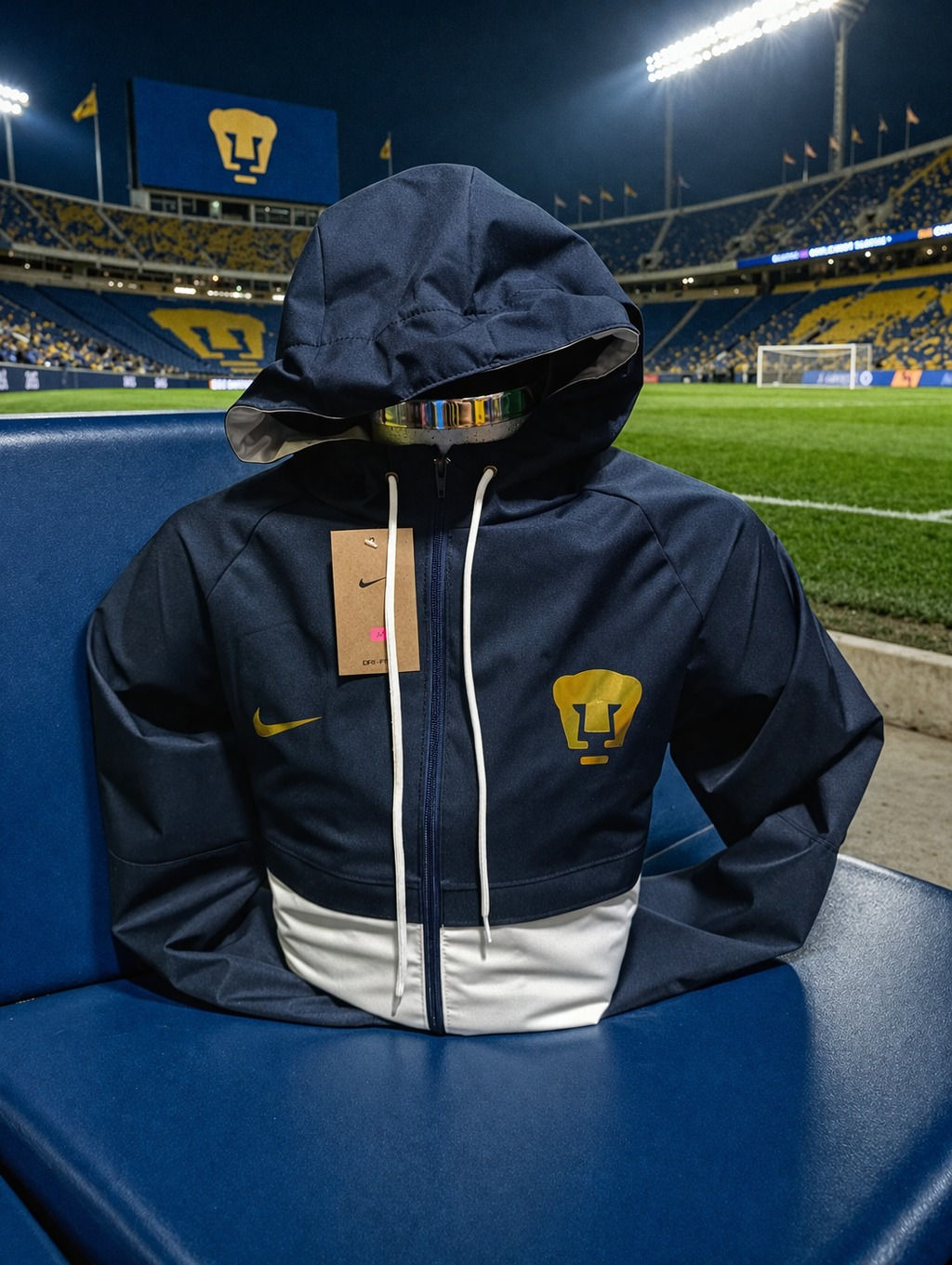 Chamarra Nike Pumas de la UNAM. Azul Marino/Blanco