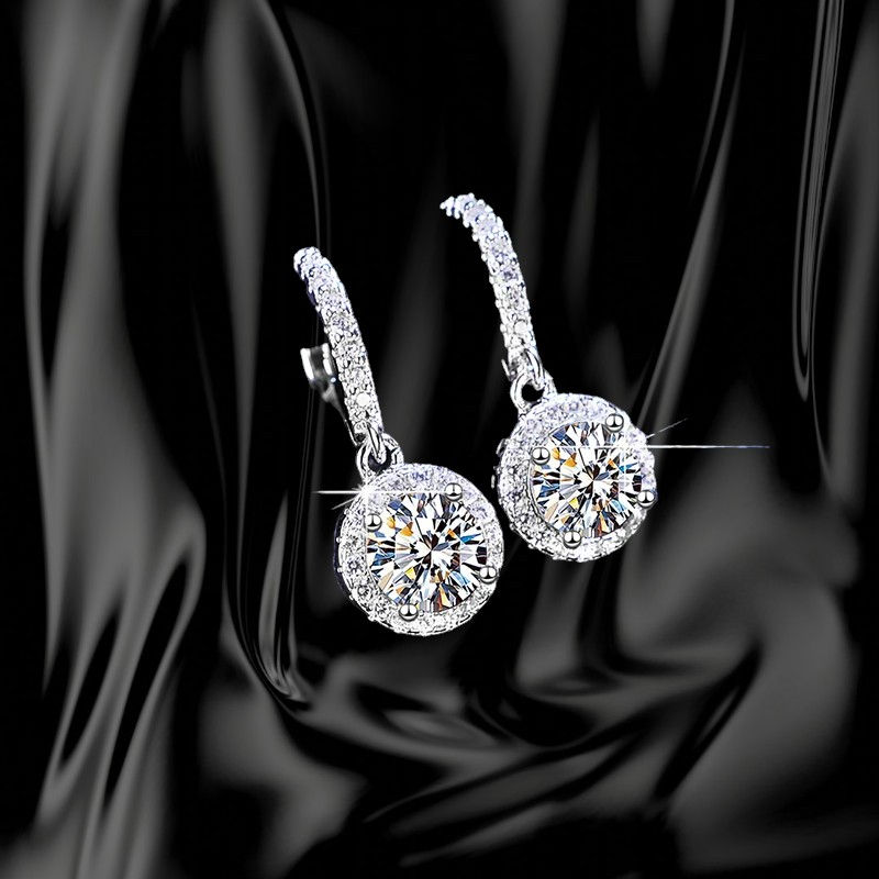 Thumbnail: 1-Carat Gold Halo Drop Earrings