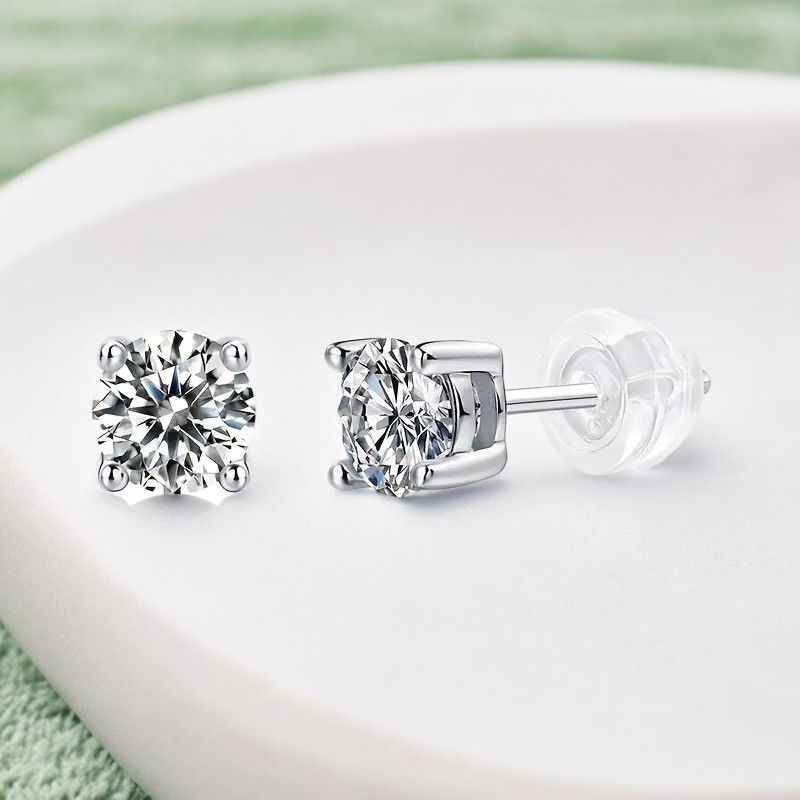 0.5-Carat Silver 4 Prong Earrings