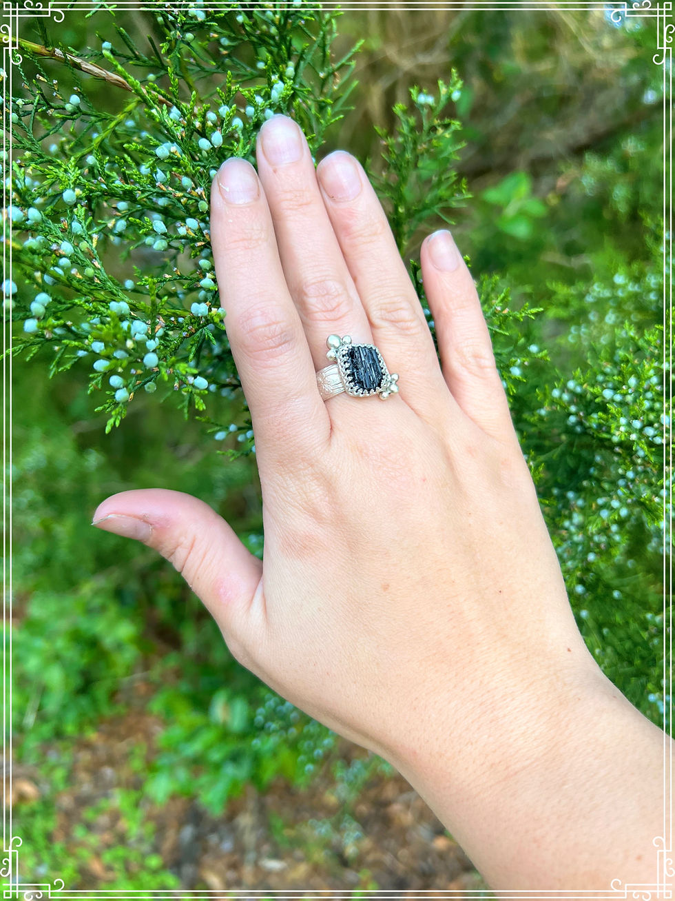 Thumbnail:  925 silver black tourmaline crystal ring size 9
