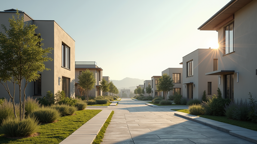 Wide angle view of a modern housing development