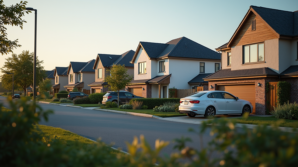 High angle view of a residential neighborhood with well-constructed homes