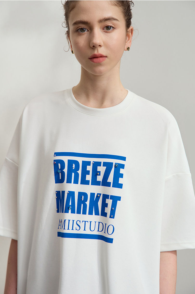 T-shirt Femme Oversize Été 2026 – Imprimé Lettre Minimaliste