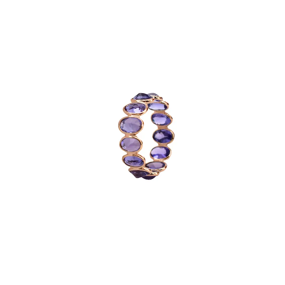 18K solid gold natural tanzanite ring featuring violet-blue tanzanite gemstones in an elegant fine jewelry design.