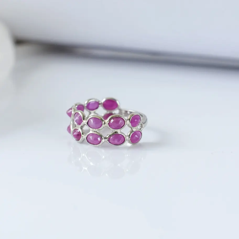 Natural Ruby Cluster Ring on white background back
