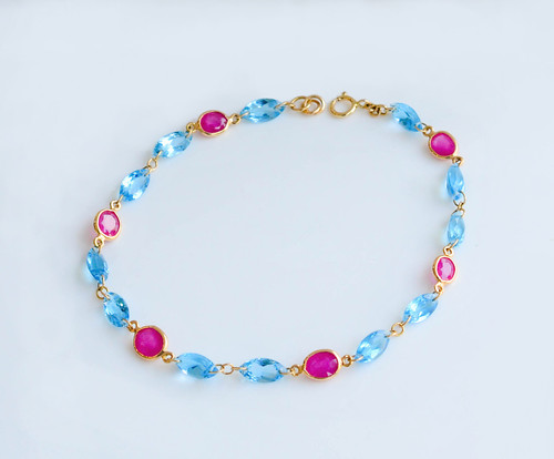 ruby ＆blue topaz bracelet K18 ラスト ruby ＆blue topaz bracelet K18