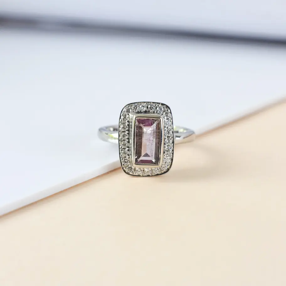 Emerald Cut Mystic Tourmaline Ring