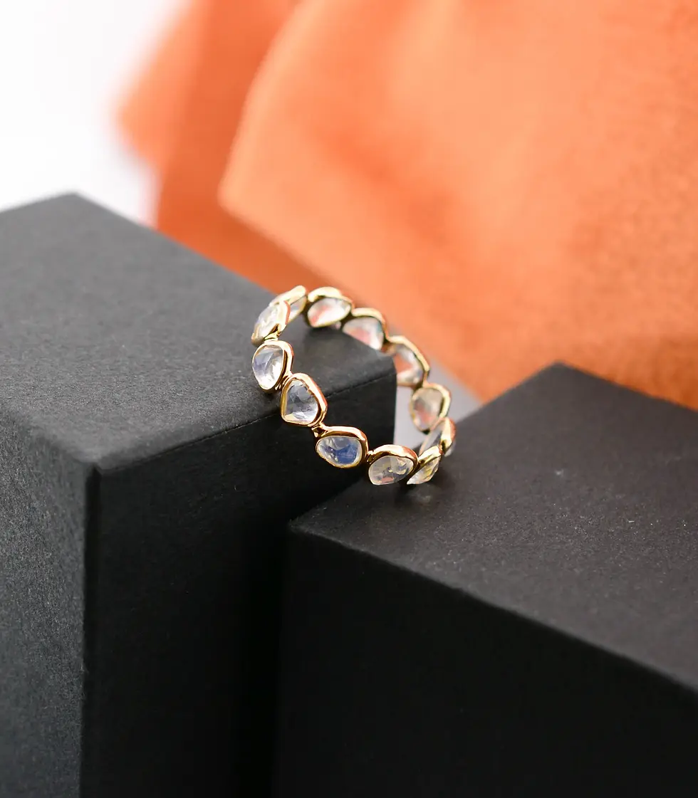 18K solid gold natural moonstone ring featuring luminous white moonstone in an elegant fine jewelry design.