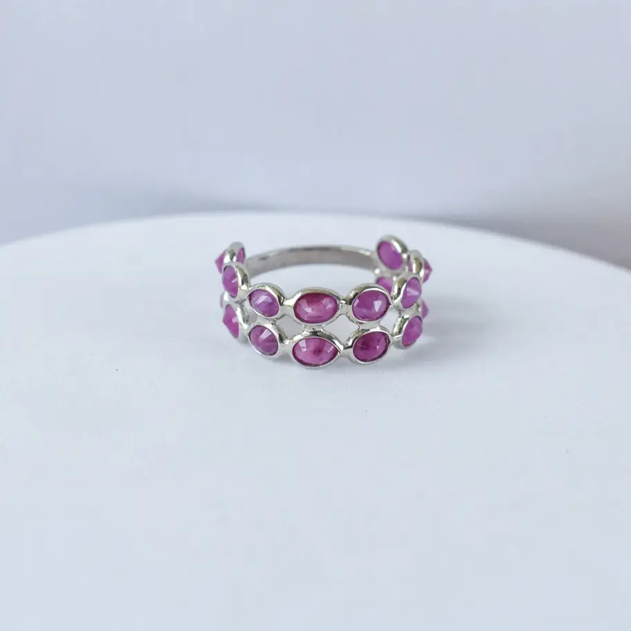 Natural Ruby Cluster Ring on white background front