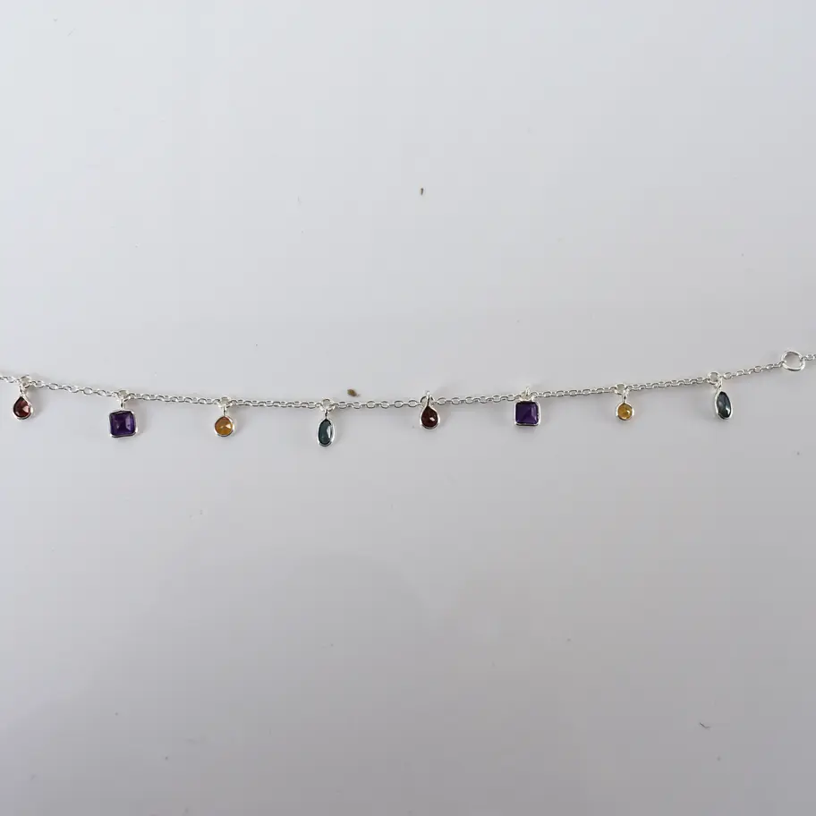 Dainty multi gemstone bracelet with garnet, amethyst, citrine and topaz charms