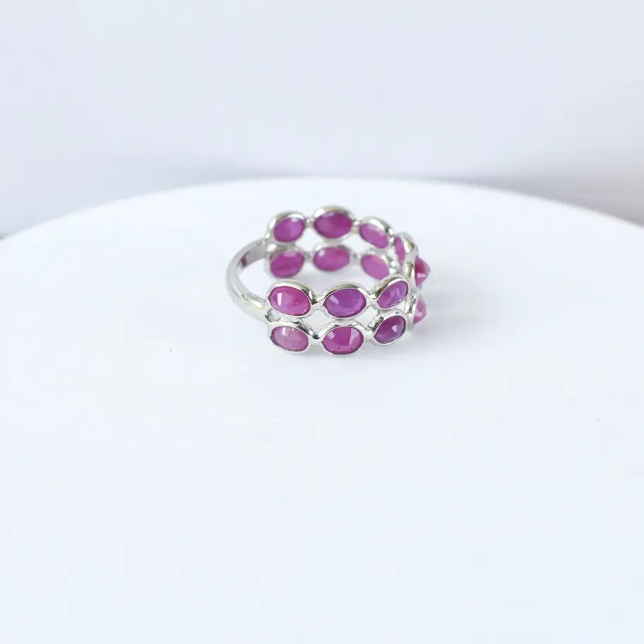 Natural Ruby Cluster Ring on white background front