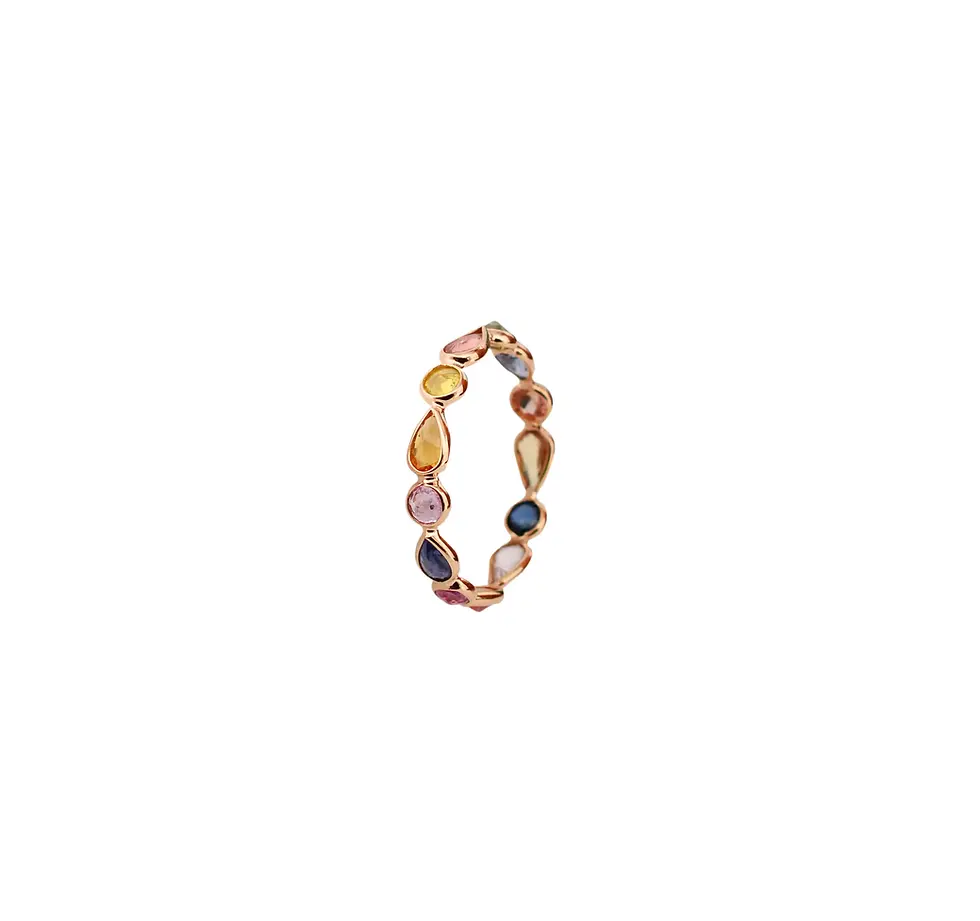18K solid gold natural multi-gemstone eternity ring with round bezel-set colorful gemstones Additional Image Alt Texts
