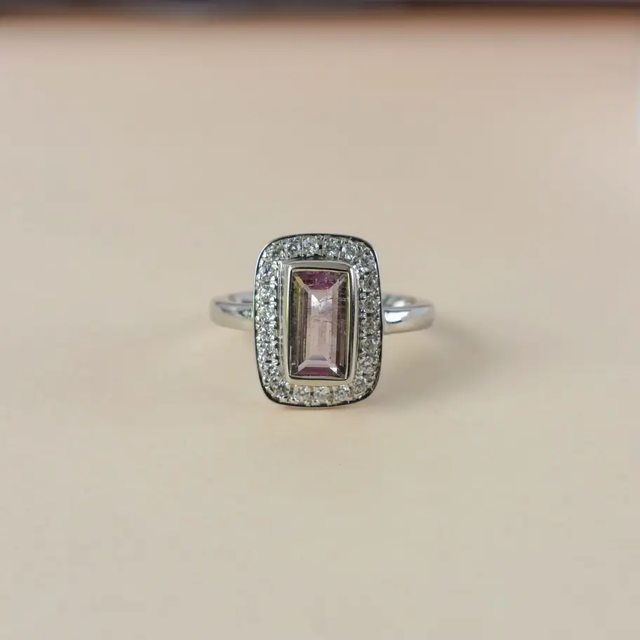 Emerald Cut Mystic Tourmaline Ring