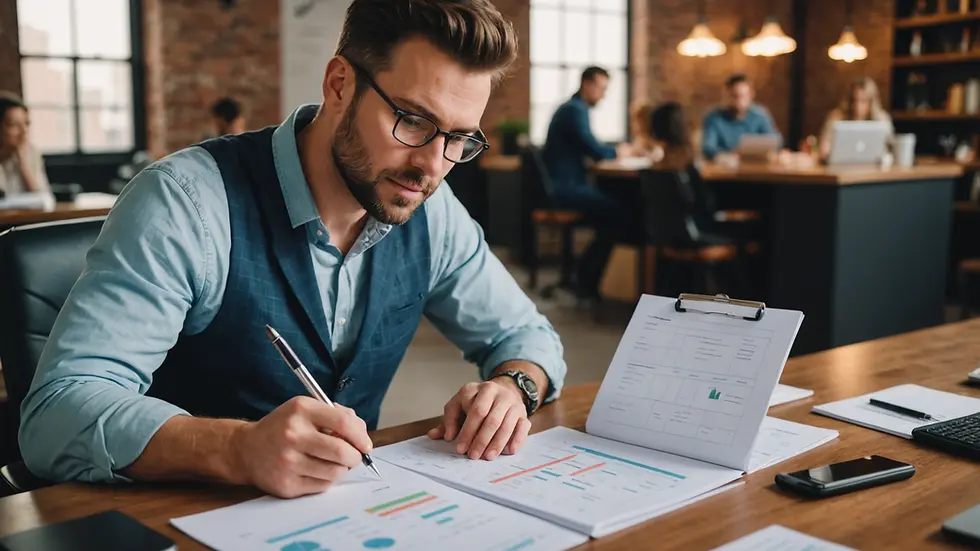 Close-up view of a proud entrepreneur reviewing their business plan