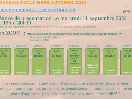Nouveau Cycle MBSR à l'automne 2024