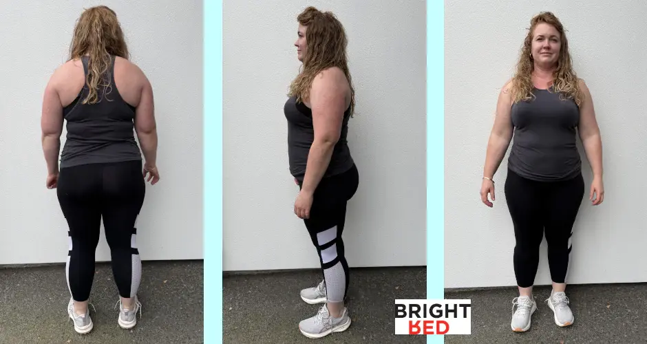 Before photos of Melody’s fitness journey, showing her starting point as she begins regular movement and exercise.