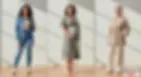 Three women at different life stages stand confidently in natural light: a young woman in denim, a pregnant woman in a wrap dress, and an older woman in relaxed, elegant clothing.