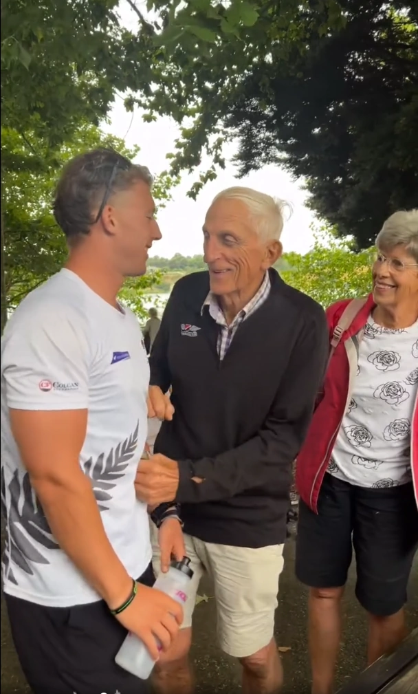Stephanie’s father Donn sharing a joyful moment outdoors with his grandson, showing connection across generations.