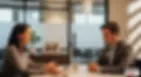 Female manager speaks thoughtfully with a male employee during a serious workplace conversation in a modern office setting.