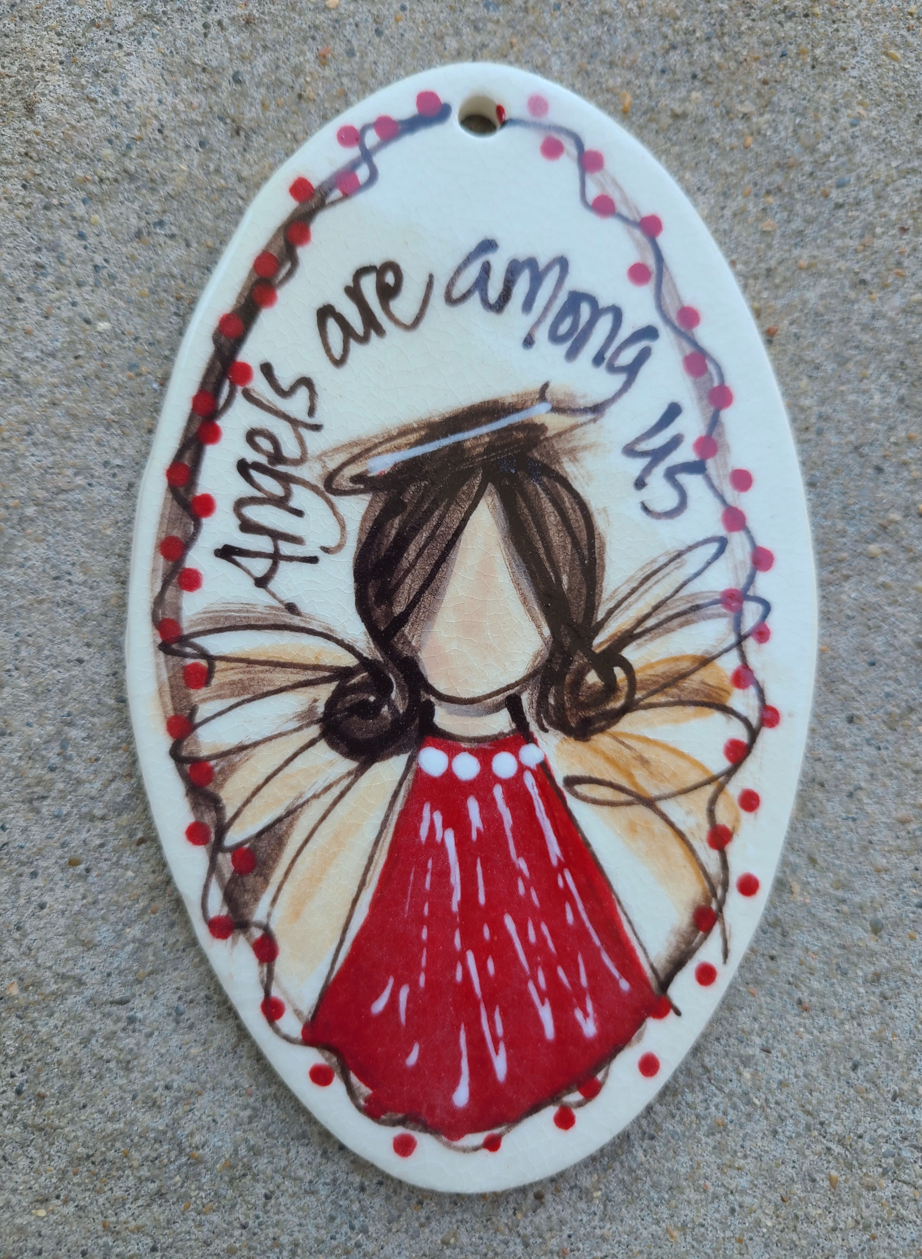 Oval Ornament Red Dot Angels Among Us