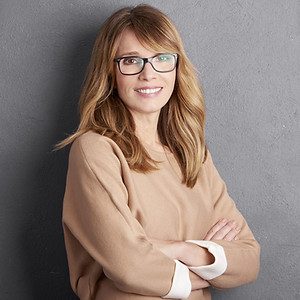 Cheerful Woman with Glasses