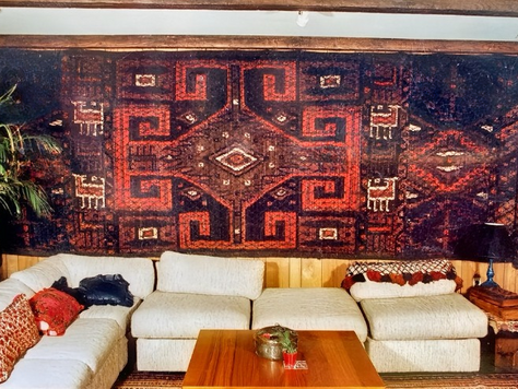 A reed screen (or chikh) from the Dehghani / Ebrahimian collection, prominently displayed in their New Jersey home.