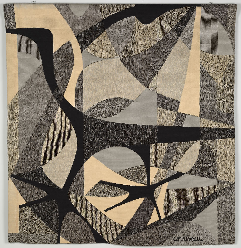 Tapisserie géométrique noire, grise et beige de Jeanne d'Arc Corriveau