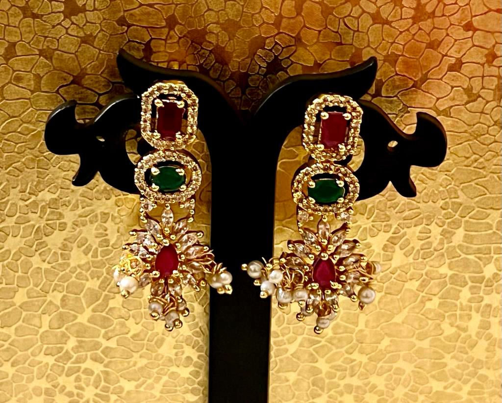 Pink & Green Stone Earrings