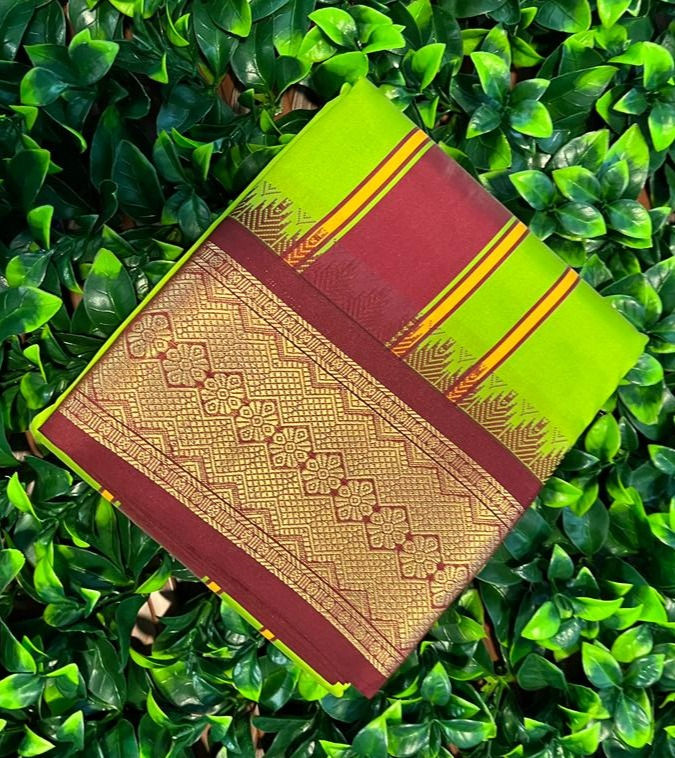 Thumbnail: SOLD Light Green Pattu Dhothi/Pancha with Maroon Border