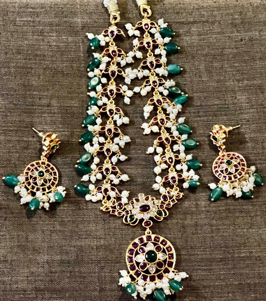 Thumbnail: Antique Guttapussala Haram with Maroon Stones