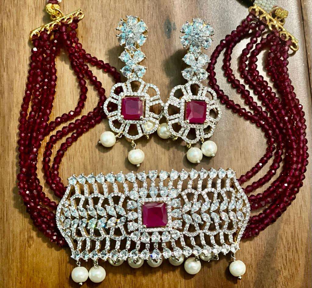 Maroon Beads Choker Set