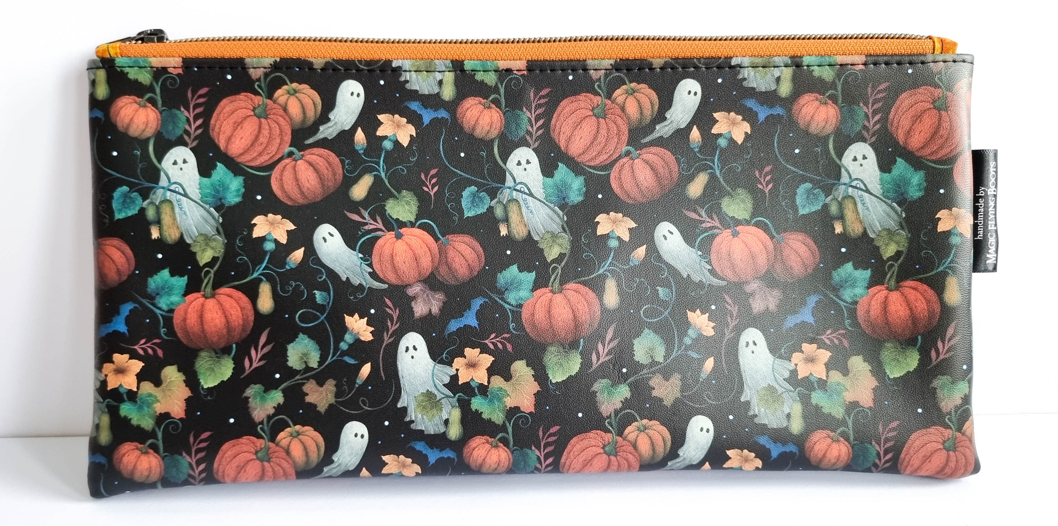 Large Handmade Ghosts & Pumpkins Vinyl Pencil Case
