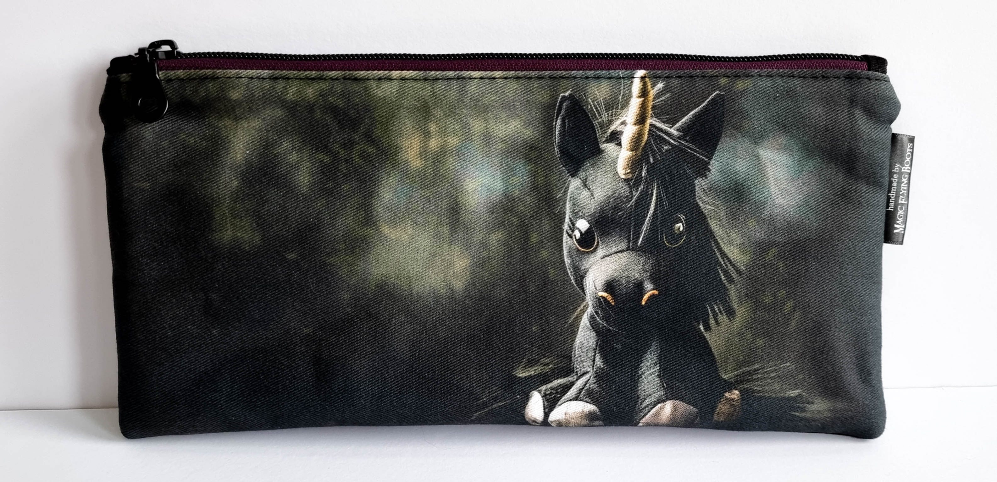 Large Handmade Black Unicorn Plushie Pencil Case