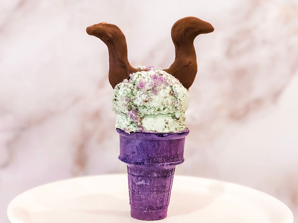 ice cream cone with chocolate maleficent horns