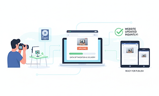 Firefly_Gemini Flash_「写真を撮影して、ホームページをすぐ更新できるデータで納品。」_上記の説明を図や絵で表現__ 387389.png