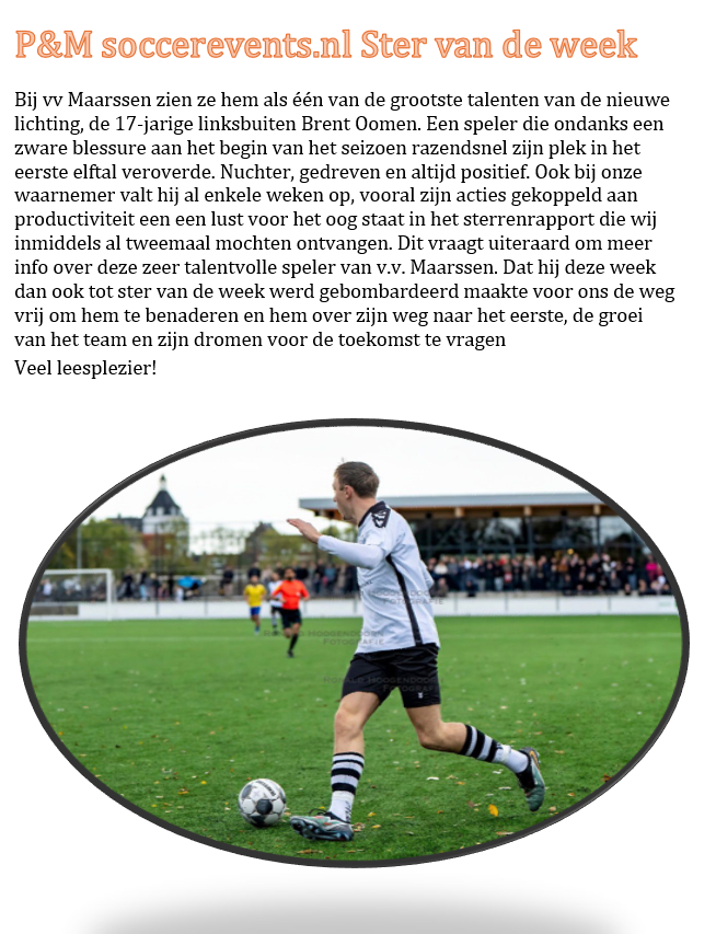 Brent Oomen(v.v. Maarssen) ster van de week 9