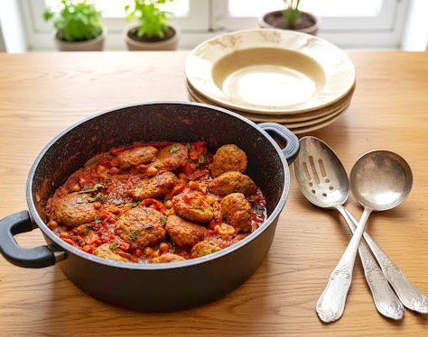 קציצות דגים דיאטטיות בפלפלים,עגבניות וגרגרי חומוס