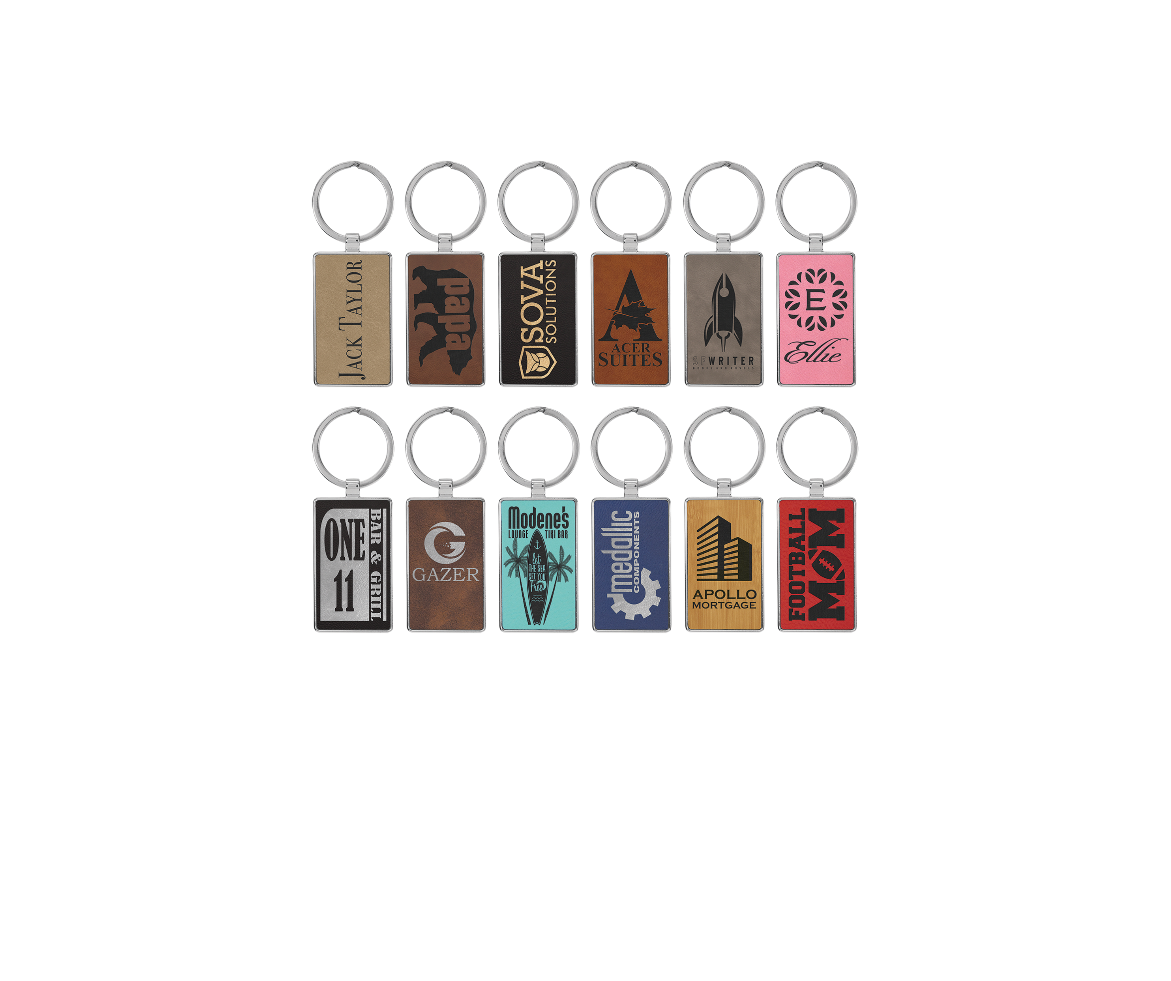 2 3/4" x 1 1/4" Leatherette/Metal Rectangle Keychain