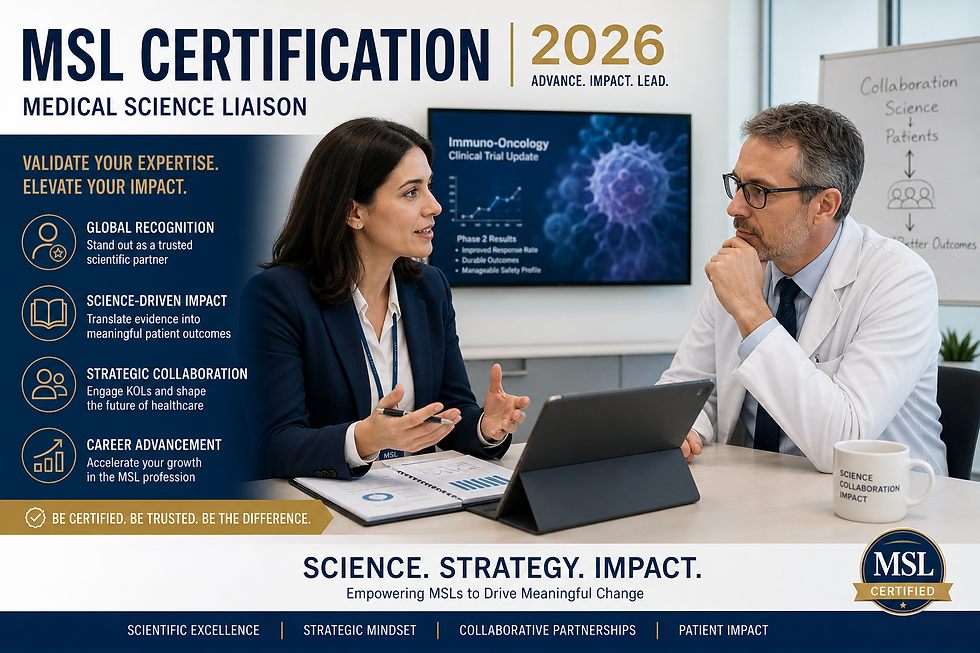 MSL Certification 2026 — Medical Science Liaison professional engaging with KOL during clinical discussion